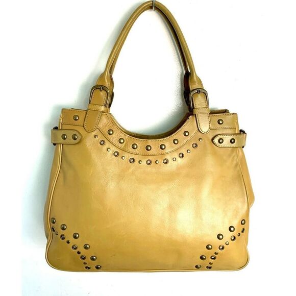 ROOMY NORDSTROM STUDDED TAN BEIGE GENUINE LEATHER TOTE SHOULDER BAG BOHO HANDBAG - Picture 1 of 9